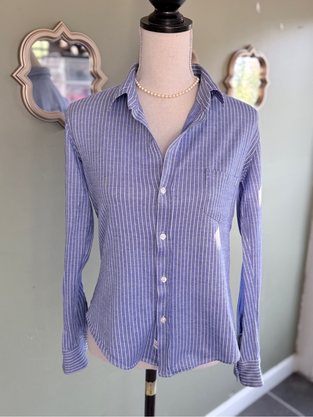 Frank & Eileen Blue and White Striped Button-Down Shirt